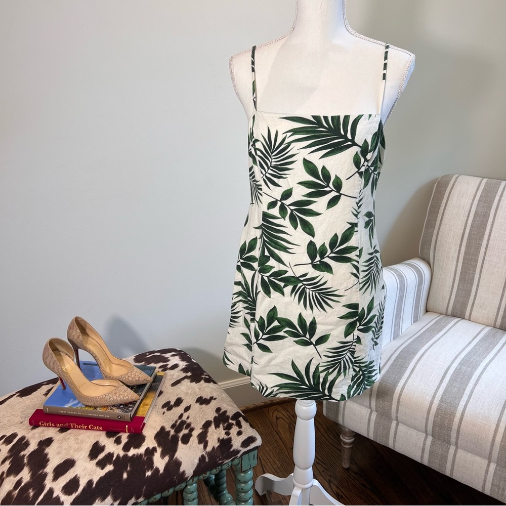 Tropical Print Spaghetti Strap Shift Dress - Tropical Palm Leaf Print